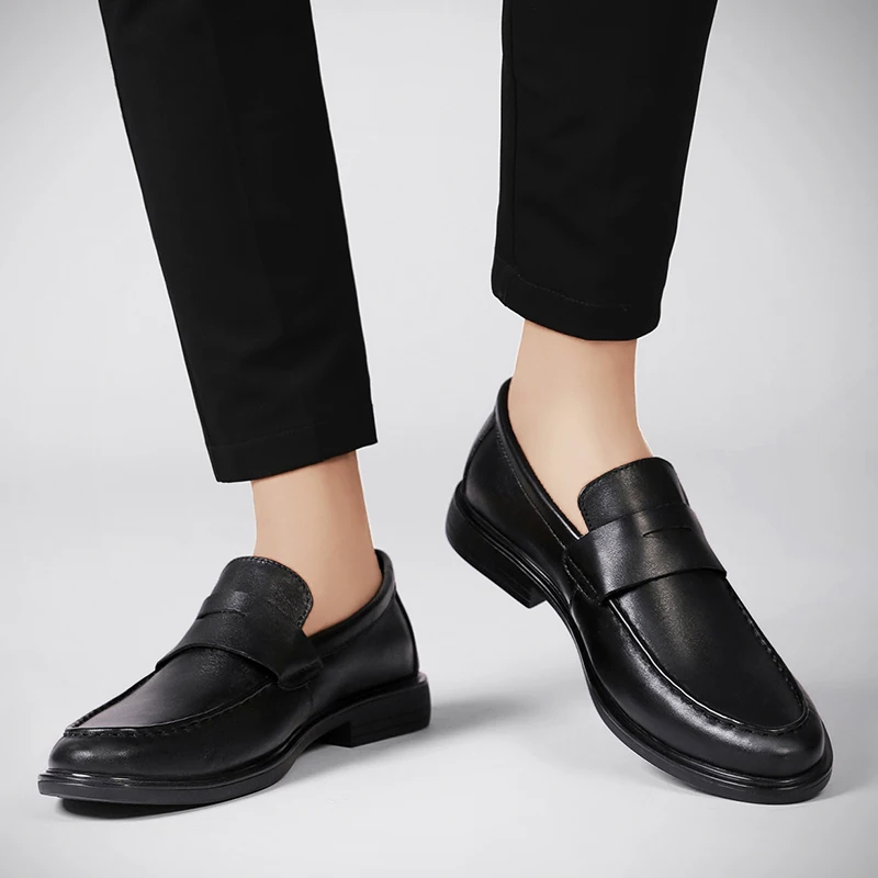 Hellosports Custom Fashion Mens Casual Shoes Cow Leather Upper Men Leather Shoes Slip-On Casual Height Increasing Shoes for Men