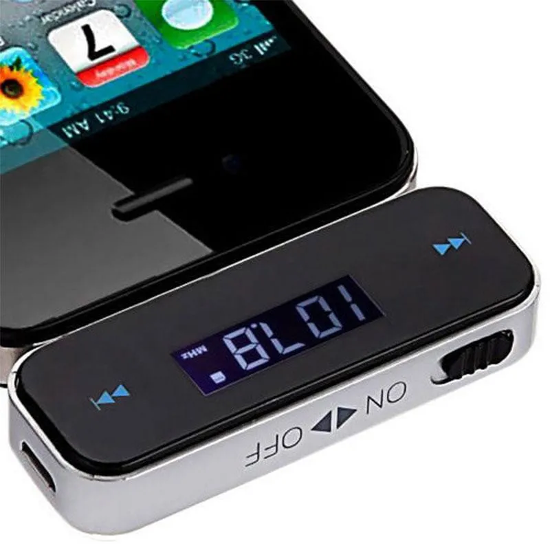 3.5mm Cell Phone Handsfree In-Car FM Transmitter Mini Wireless Transmitter For iPhone 5 5S 6 iPod Touch iPad with Retail Package