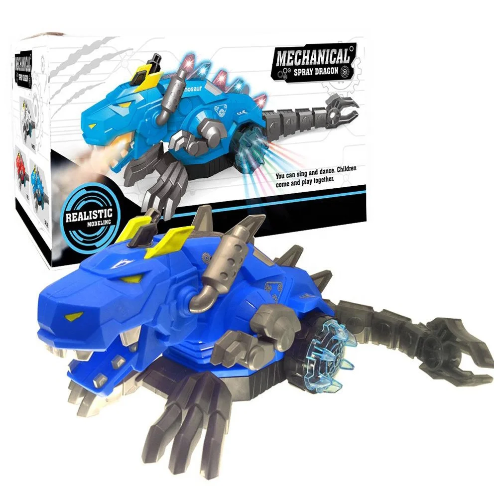 Wholesale new kids small moving battery operated electric spray dinosaur toy with sound and light