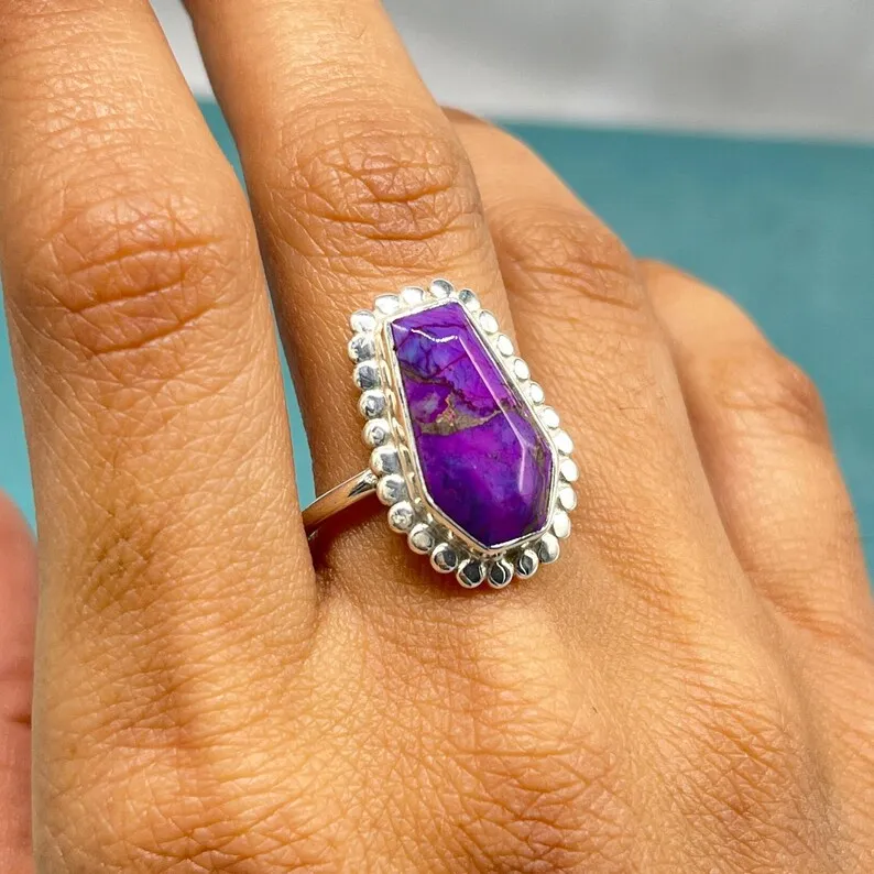 Фиолетовый медный Бирюзовый гроб натуральный гроб бирюзовое серебряное кольцо 925 стерлингового серебра кольцо кофе серебро подарок на день матери