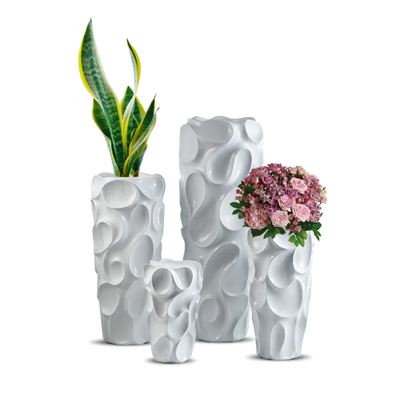 20/28/36/48 Inch Large Flower Vase Manufacturer Wholesale Fiberglass Floor Vases Decor Tall White Cylinder Indoor Floor Vases