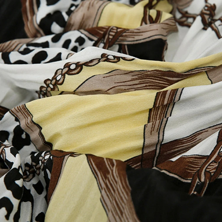 Summer Beach Boho Printing Casual Maxi Dresses Chiffon Skirts women Pleated Ladies Long Skirt for Women Falda Larga De Modelos