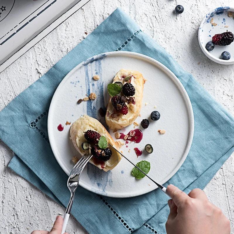 nordic restaurant hotel ceramic dinnerware set hand printed porcelain round flat plato dinner serving plates