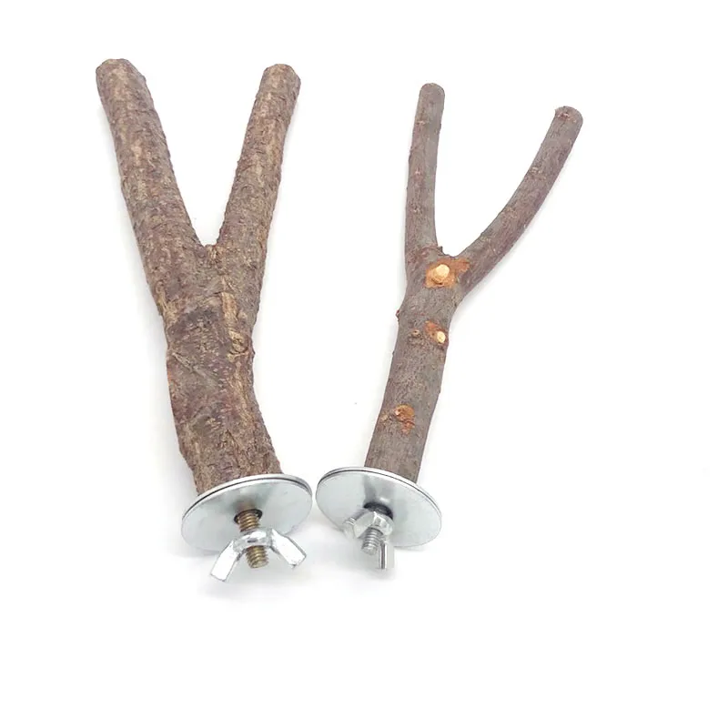 Natural Wood Pet Parrot Raw Wood Fork Tree Branch Stand Rack Squirrel Bird Hamster Branch Perches Chew Bite Toys Stick
