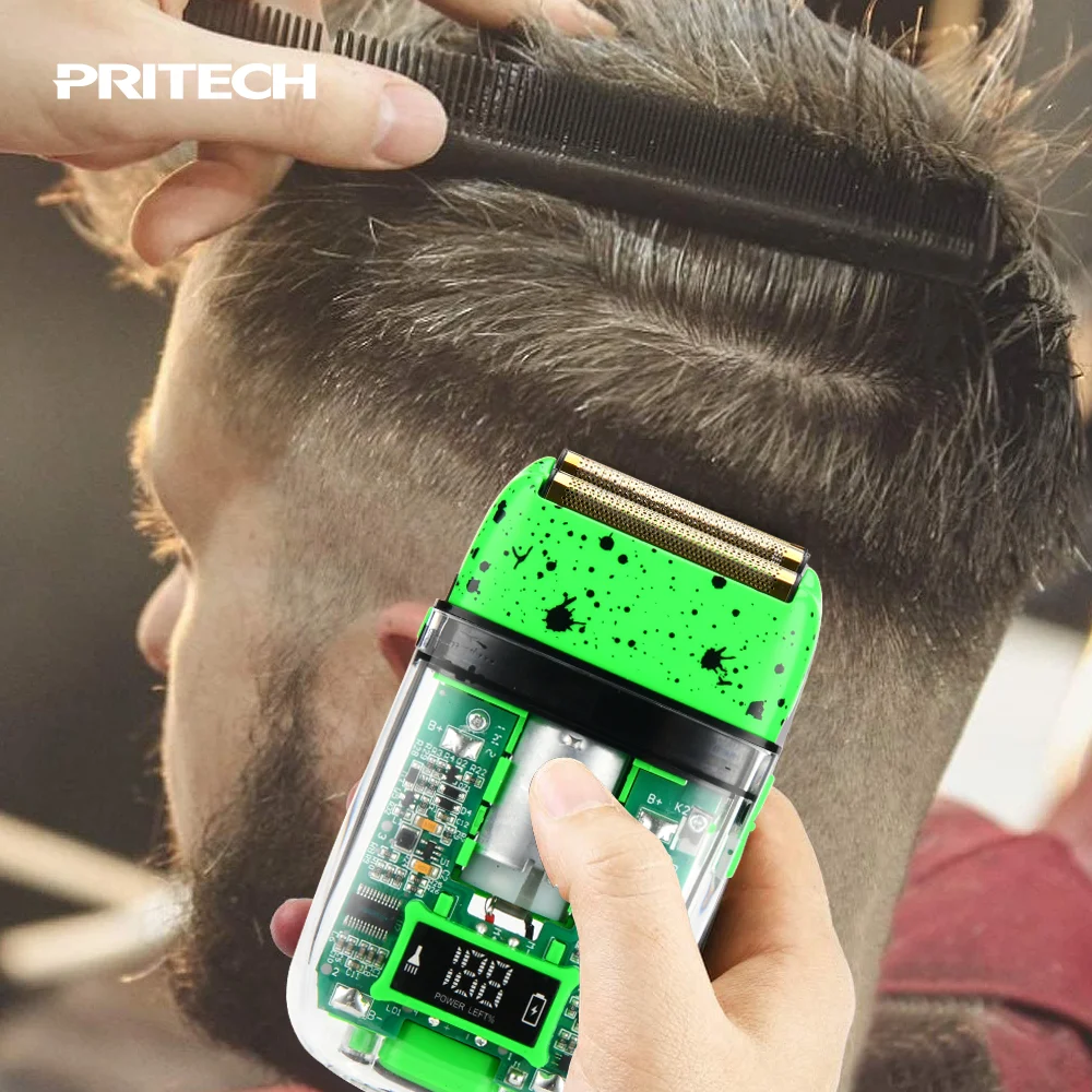 PRITECH Portable Travel USB Rechargeable Beard Shaving Machine Twin Blade Foil Shaver Electric Customized Male Face 2 Hours 3W