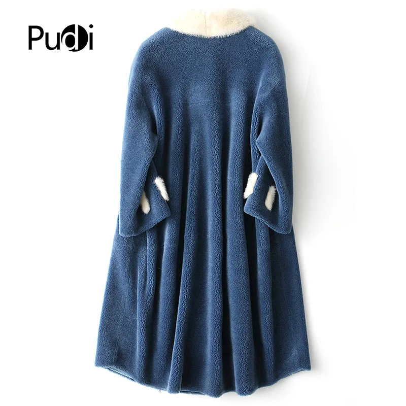 A18168 New women real wool fur coat real mink fur collar long jacket real fur girl coat lady fall winter warm overcoat