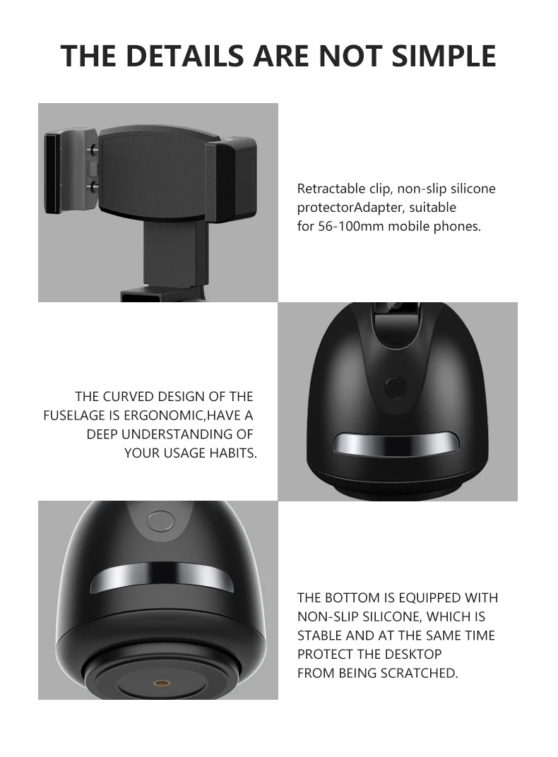 Face Tracking Cell Mobile Phone Holder Desktop Phone Stand with 360 Rotate Smart Object Track Camera Cradle for iPhone Android