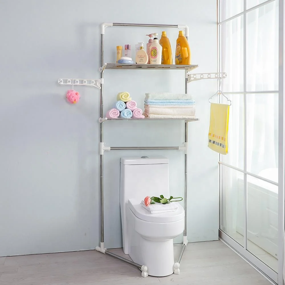 Shanghai Manufacture Metal 2 Layers Sundries Storage Over Toilet Rack Bathroom Organizer Washroom Rack Space Saver