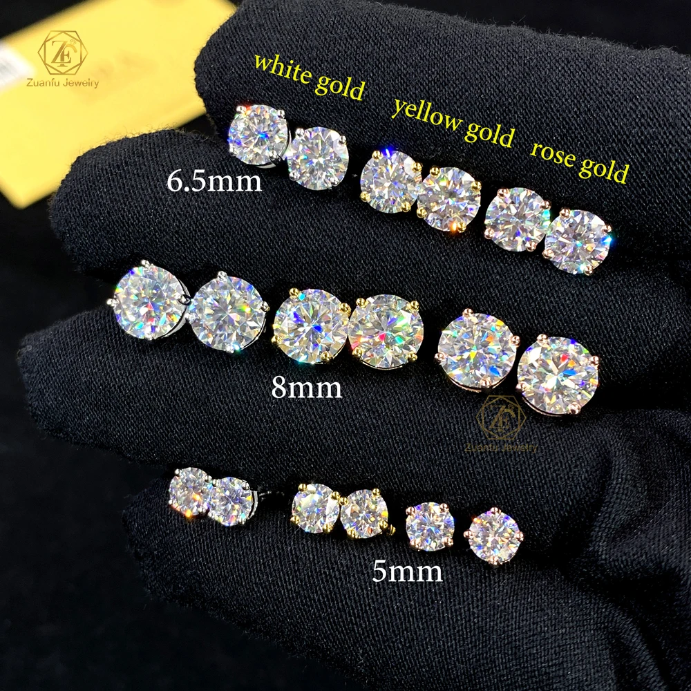 Wholesale Price Pass Tester 925 Pure Silver Plated 18K gold 5mm 6.5mm 8mm Diamond Moissanite Screw Stud Earrings Women with GRA