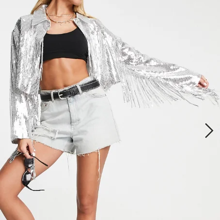 wholesale silver tassel hip hop Jazz Dance Costume coat fringed Sequin bomber Jacket
