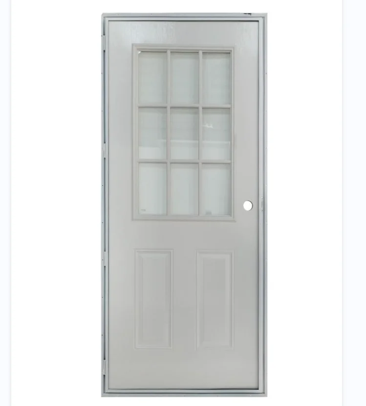 36 in. x 80 in. Premium 9-Lite Right-Hand Inswing Primed Steel Prehung Front Exterior Door