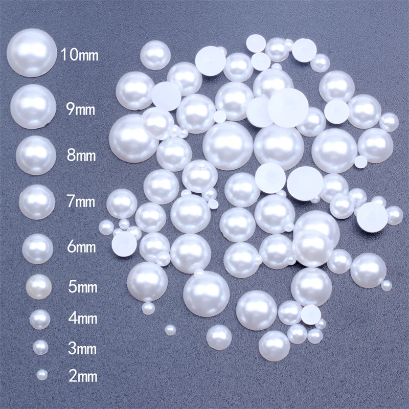Hot Sale Wholesale Mix 2-10mm Beads 500pcs Half Round Flat Back ABS Loose Pearl For DIY Jewelry Making