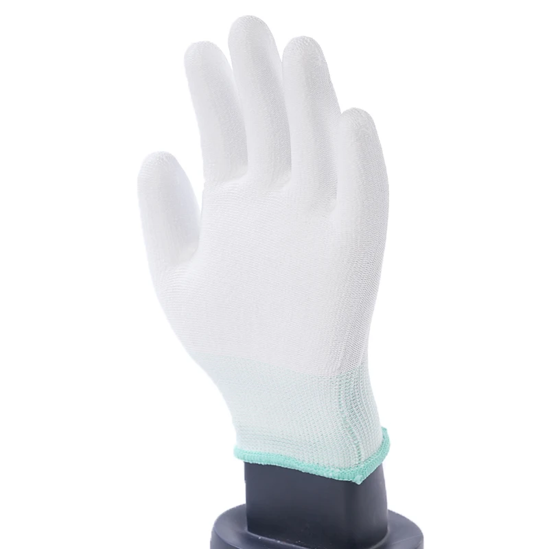 ESD Conductive White Nylon Liner PU Dipped Palm / Finger Top Fit Coated Work Safety Anti Static Working Gloves Luvas Guantes