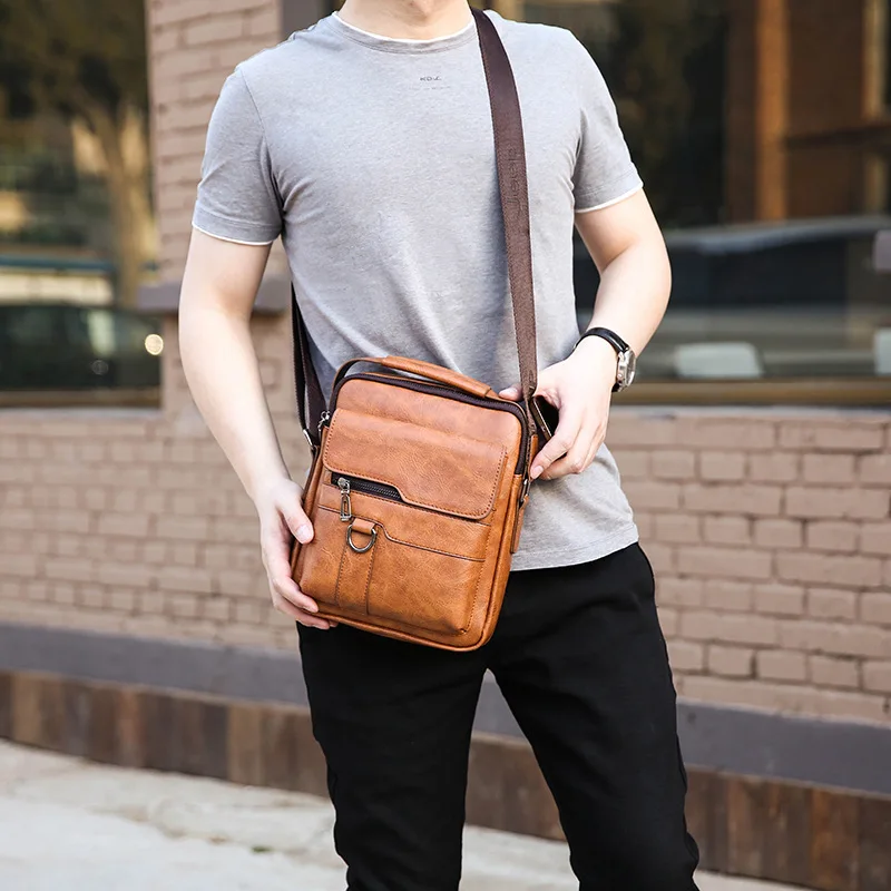 ZR534 Men Bag New Leather Briefcase Handbag Backpack Single Shoulder Crossbody Bag PU Business Youth Vertical Boy Shoulder Bag