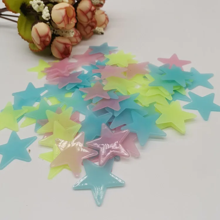 100 Pcs Pack Plastic Glow in Dark Fluorescent 3 cm Luminous Stars Wall Sticker Decal for Kid