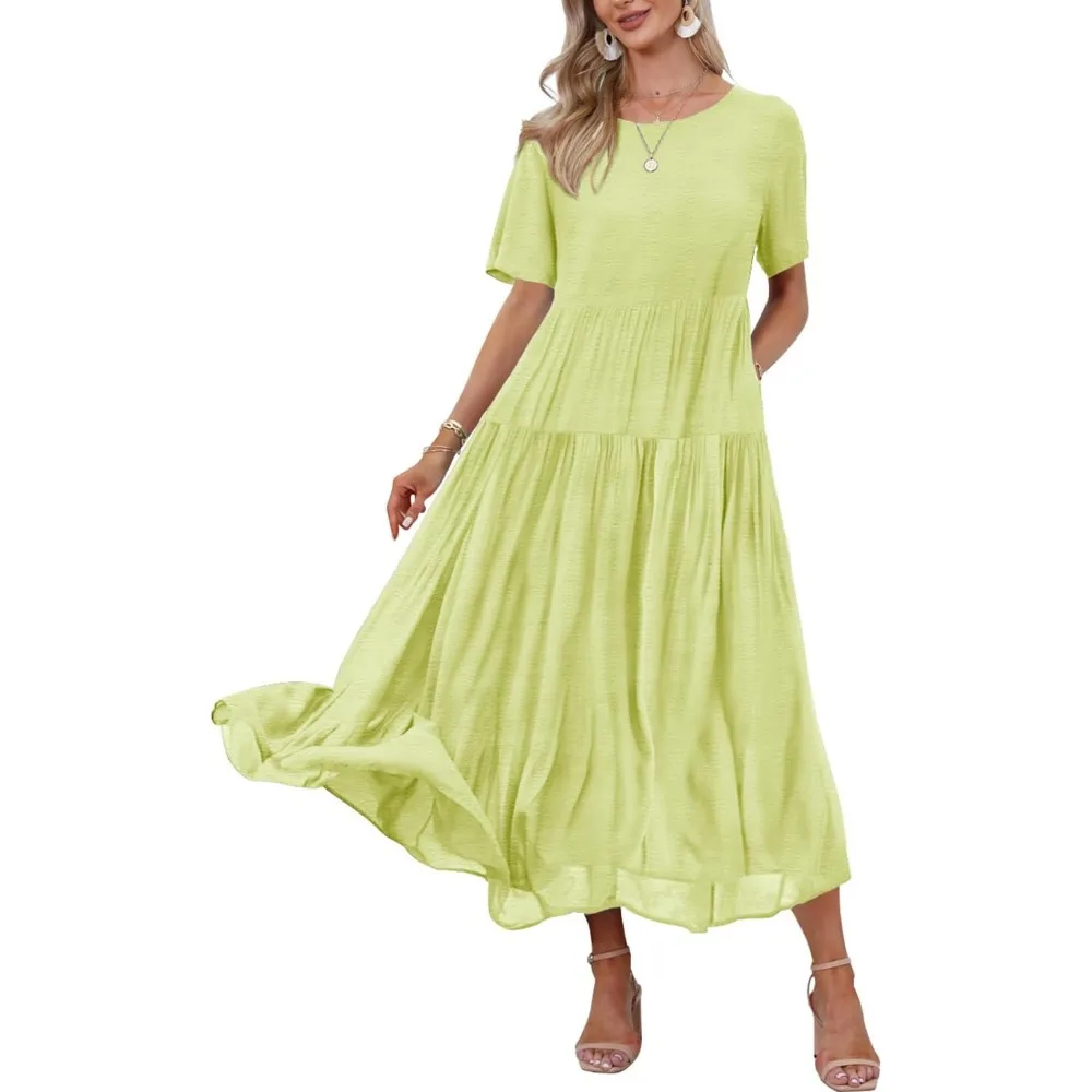 Plus Size Elegant dresses for Women Casual Summer Dress Boho Crew Neck Short Sleeve Babydoll Floral Print Flowy Beach Dresses