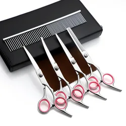 Factory straight cut upward bending downward bending pet grooming scissors set 6 inch pet scissors set pet scissors