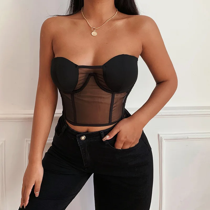 Dropshipping Women Sexy See Through Mesh Straps Tube Top
