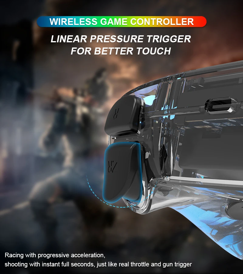 Colorful Light Controller RGB Wireless Gamepad for PS4/PC Hall Rocker Wireless Controller Built in Dual Vibration Motor