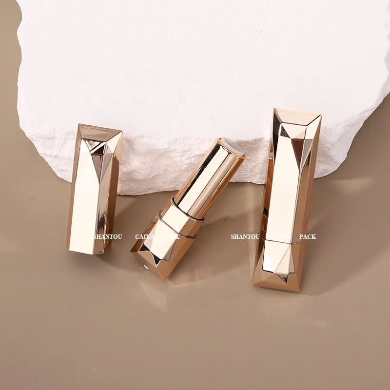 CAIYA PACK Bling glitter shiny gold plastic unique lipstick tubes Custom Lipstick Container lip gloss packaging