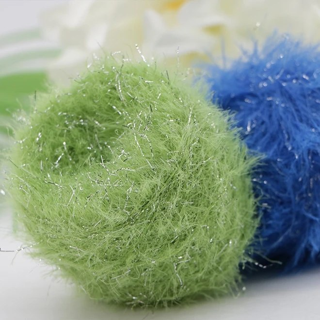 Fancy Imitate Mink Yarns for Knitting Machine Anti-Pilling 4 cm 8cm lurex Silver wire Crytal 100% Nylon Feather Yarn