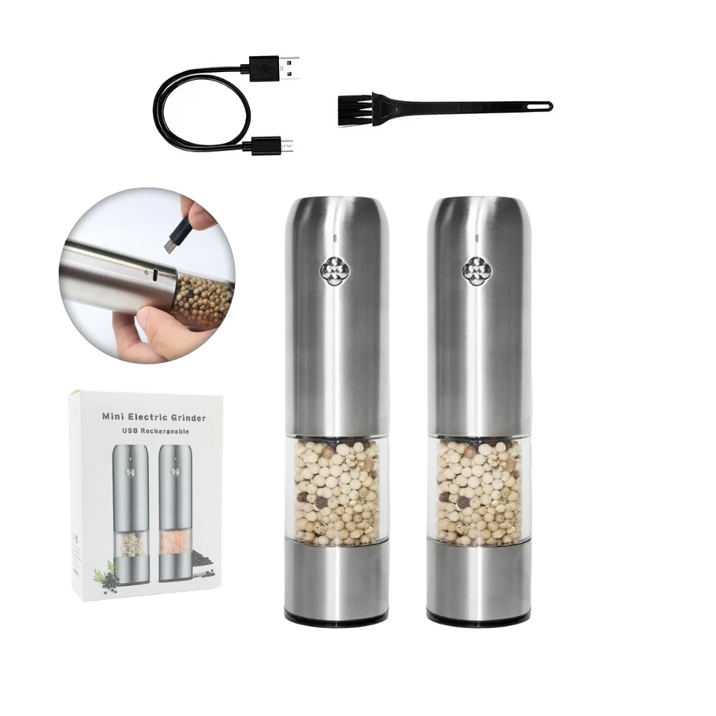 Kitchen gadgets Metal Flower one Button Control Mini Electric salt and pepper grinder set portable pepper mill Good For Travel