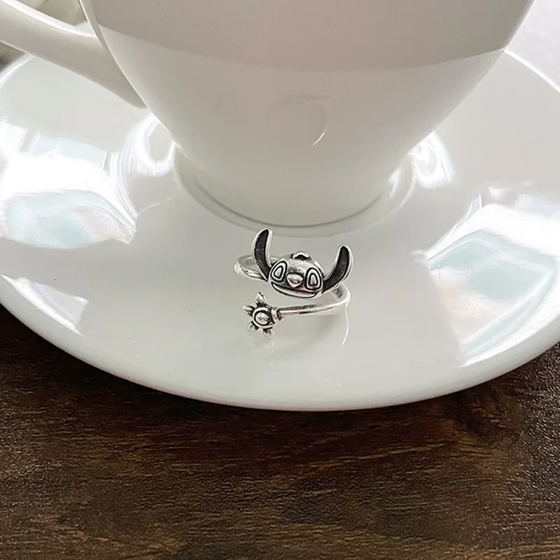 2 Color High Quality Adjustable Silvering Metal Rings of Cute Monster Dog