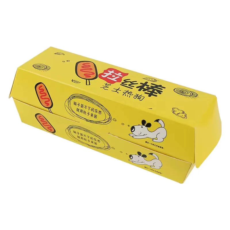 LOW MOQ WHITE CARD HOT DOG PACKAGING BOX CUSTOM HOT DOG TAKE AWAY FOOD PACKAGING BOX WHOSALE