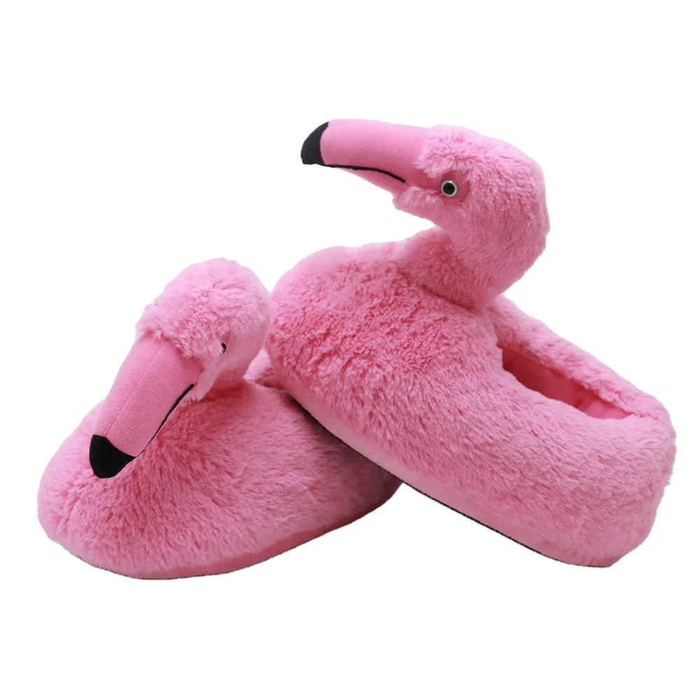 Winter cute cartoon warm love flamingo children plush slippers women wholesale