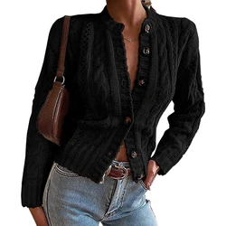 2021 Fall Winter Custom Ladies Knitted Plus Size Thick Jacquard Cardigan Sweaters For Women