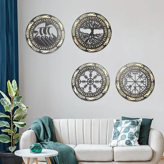 Vietnam Rune Symbols Wall Art Large Wooden Pattern Nordic Wall Sculptures Living Room Home Decor Wood Crafts
