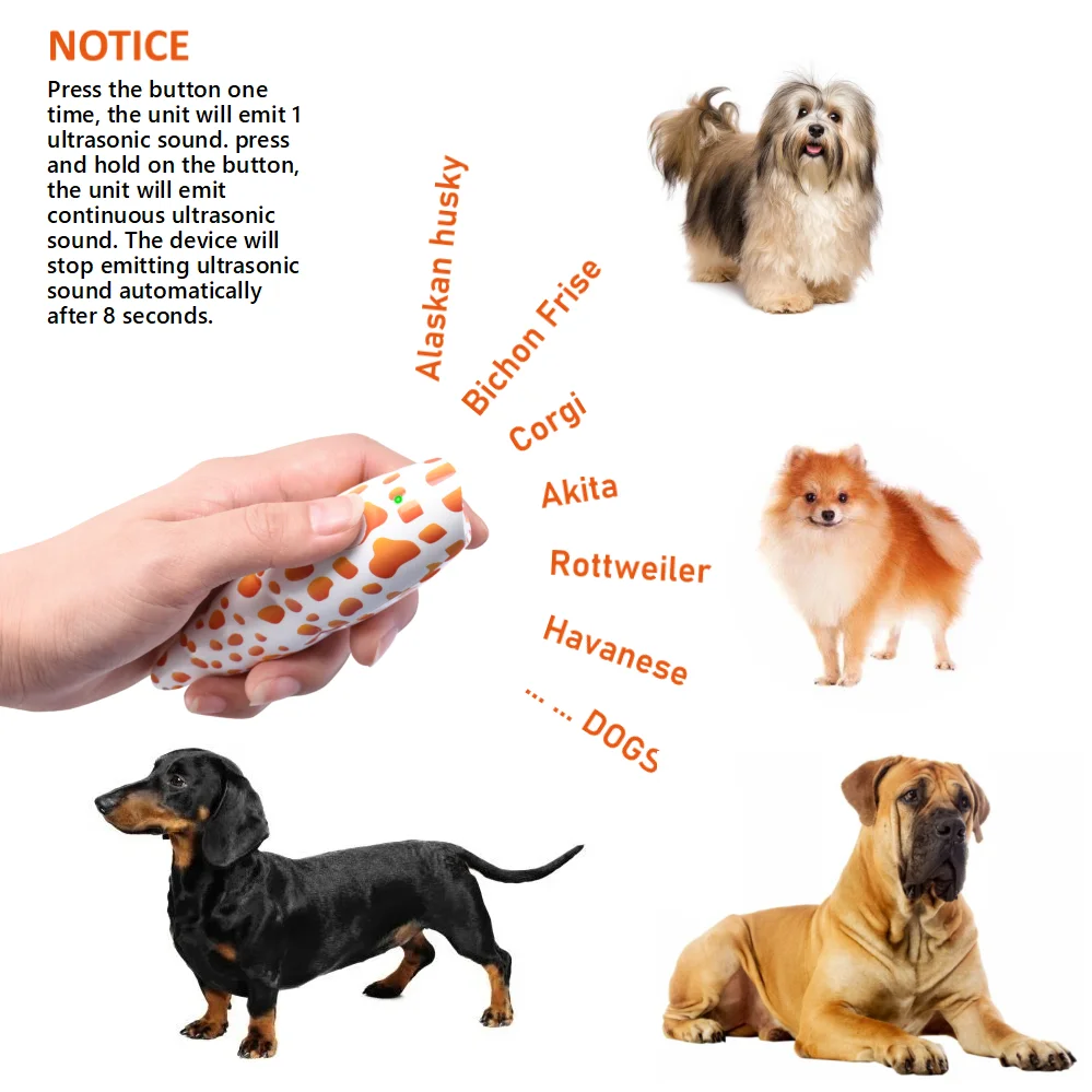 2024 Rechargeable Dog Barking Deterrent Devices Ultrasonic Stop Dog Bark 25KHZ Frequency 16.4 Ft Range