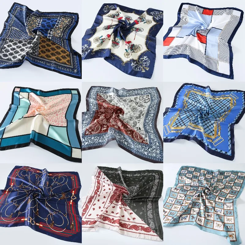 Женский квадратный черный Шелковый Атласный головной шарф с индивидуальным логотипом