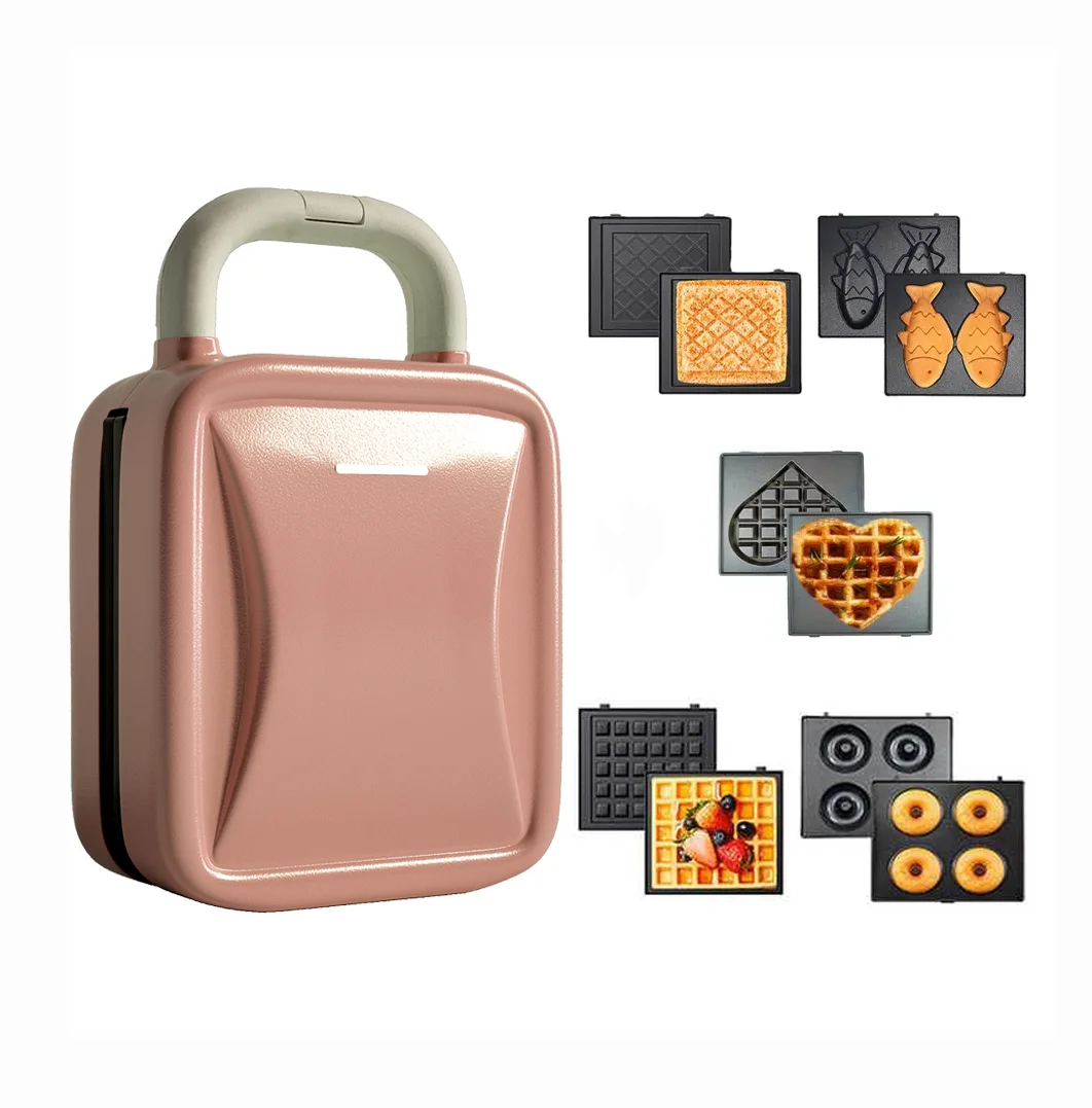 2023 new design multifunctional mini double side non stick electric breakfast maker portable sandwich waffle maker for household