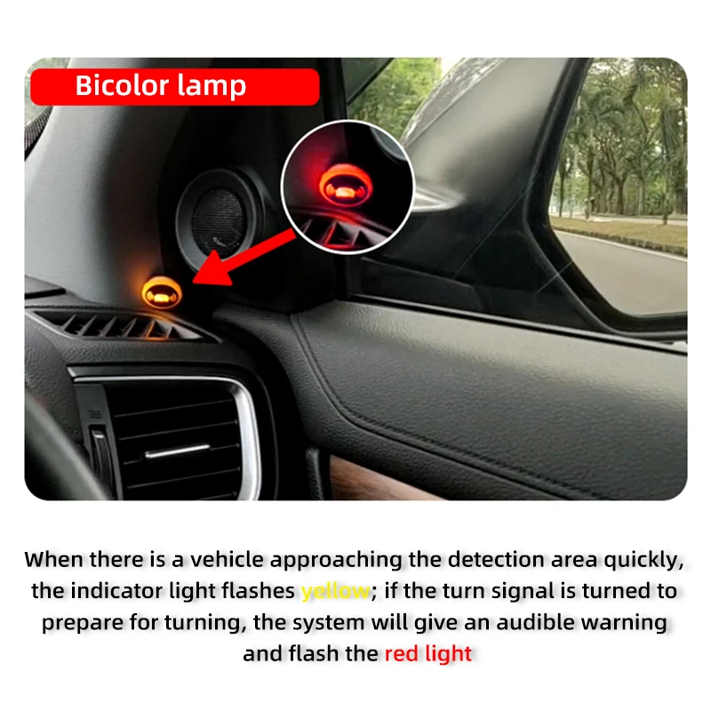 Car universal bsd blind spot detection system 79GHz no drilling bsm Bicolor lamp early warning Lane Change assistance system bsa
