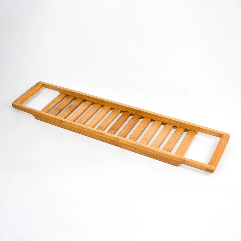 Customized Logo bamboo Bathtub caddy plain tray rack Wood bath tray table board low price wooden bathroom tray for counter