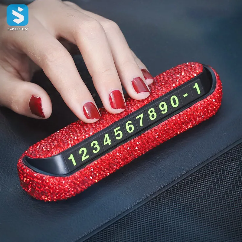 Hot sale hidden phone numbers digital card sparkling diamonds car temporary parking card