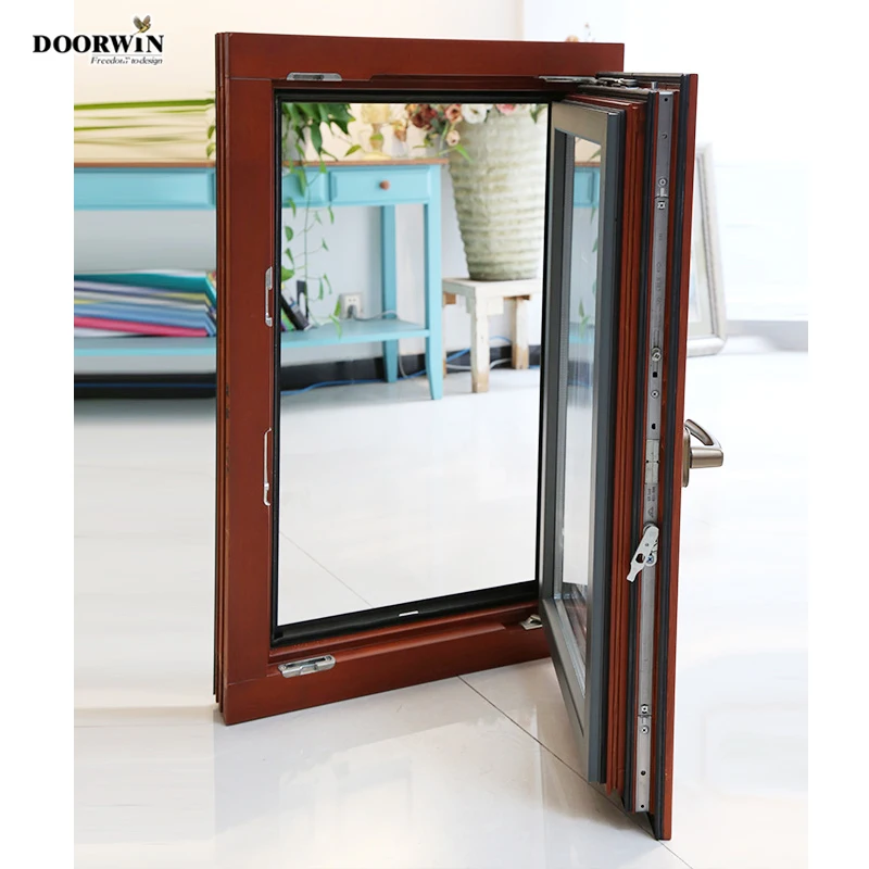 
Latest Design Two Way Open Long slim aluminum clad wood Tilt And Turn Casement tempered Glass Windows 