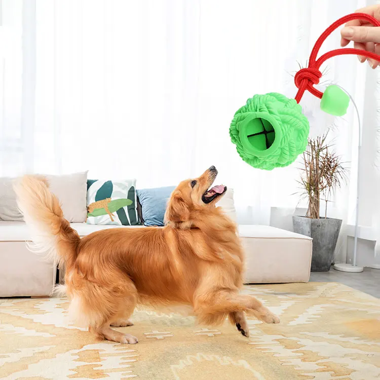 Rubber Puzzle Leaking Food Ball With Rope Feeding Food Ball Interactive Dog Pet Toys