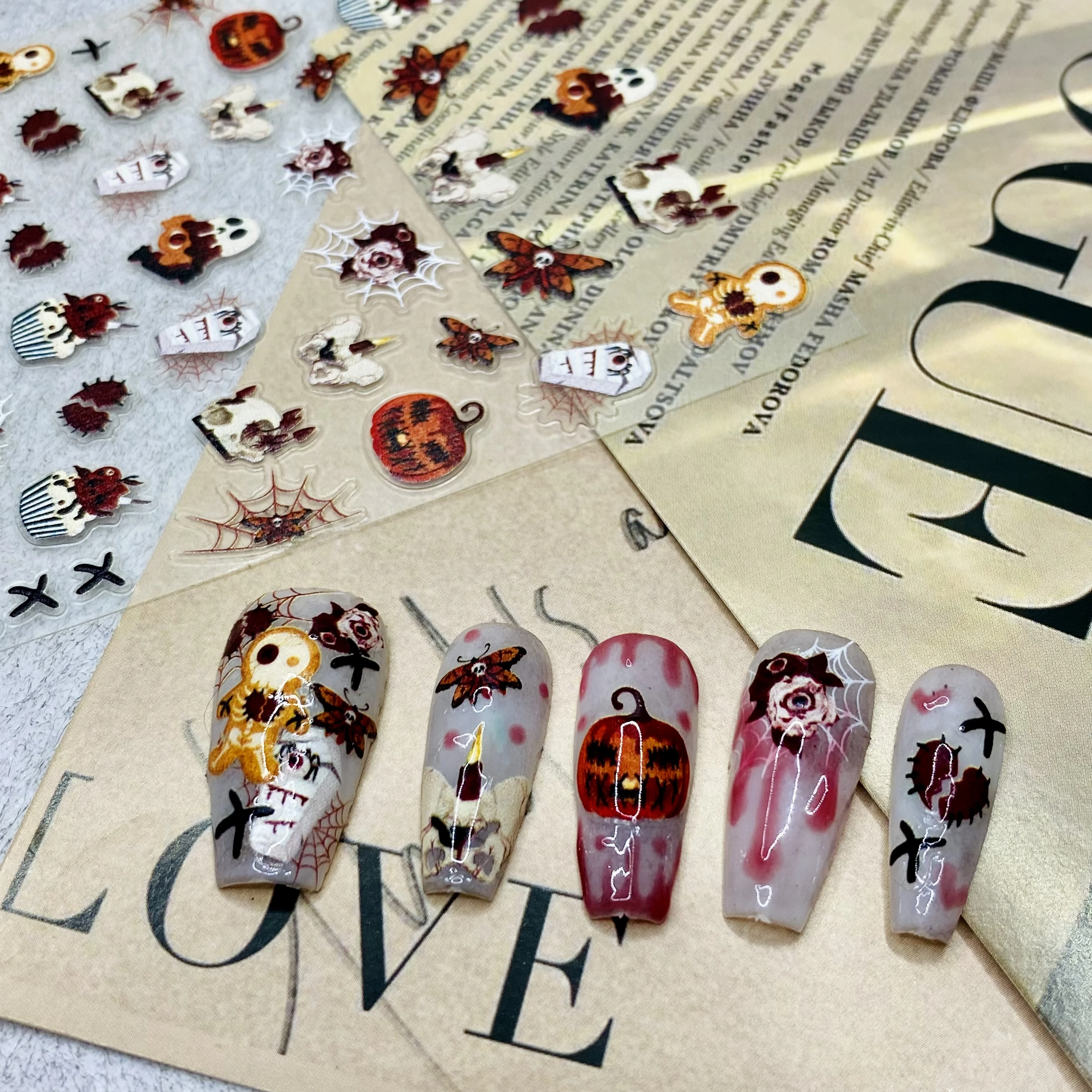 5d Press On Nails Halloween Nail Stickers For Women Kids Halloween Nail Wraps