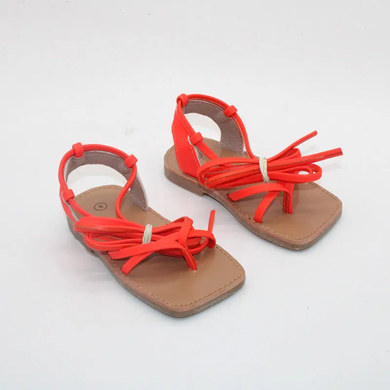 Summer Beach Gladiator Neon Tie Lace up Baby Toddler Children Kids Flat Sandals Shoes