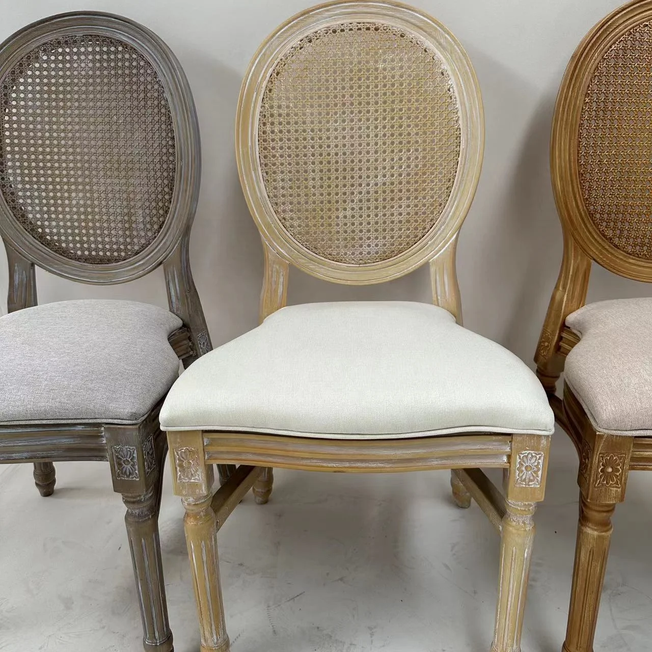 Plastic KD Stackable Cane Wicker Rattan Round Back Wedding Event Dining Ghost Chair