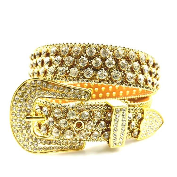 Fast delivery cowboy rivet belt western cowgirl gold bling rhinestone belt