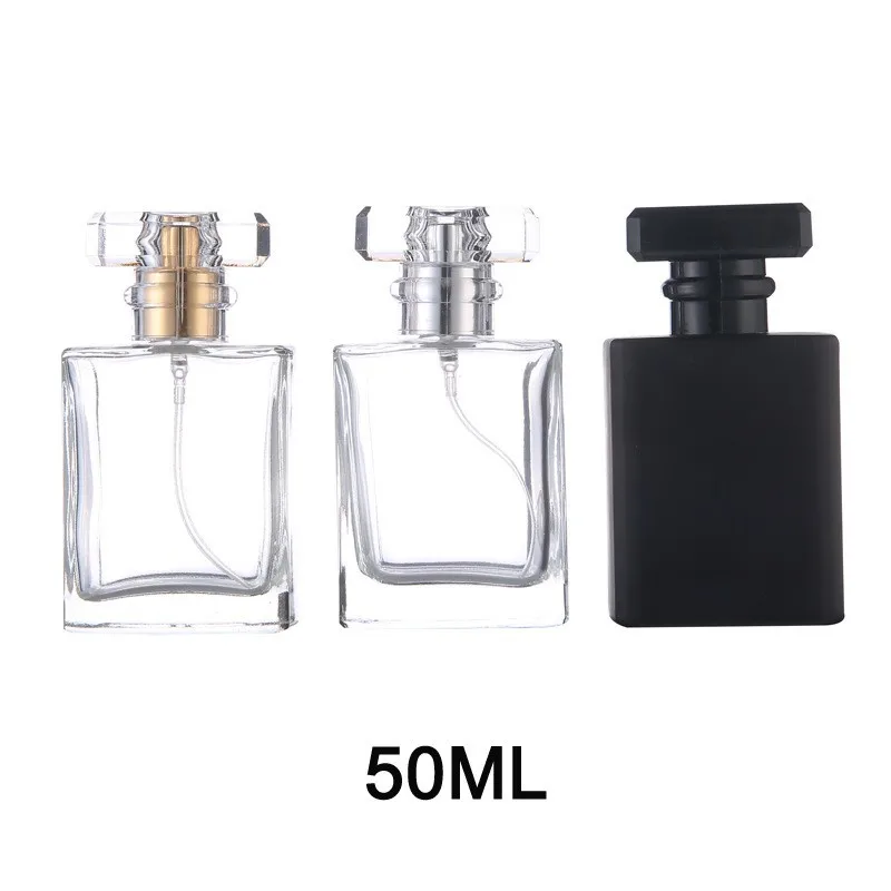 Hot Sale 30ml 50ml Frosted Black Square pump Spray perfume Glass Bottle For Perfume