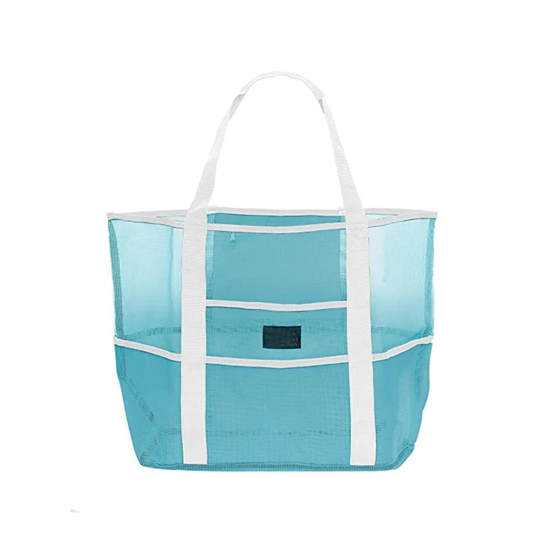 Wholesale 2 in 1 Striped Mesh Beach Tote Bag with Pockets Big for Family Pool