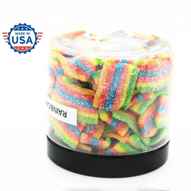 
Wholesale Price USA Made Extract CBD oil Isolated CBD Gummies Rainbow Strip 8oz 500mg Packed In Jars 