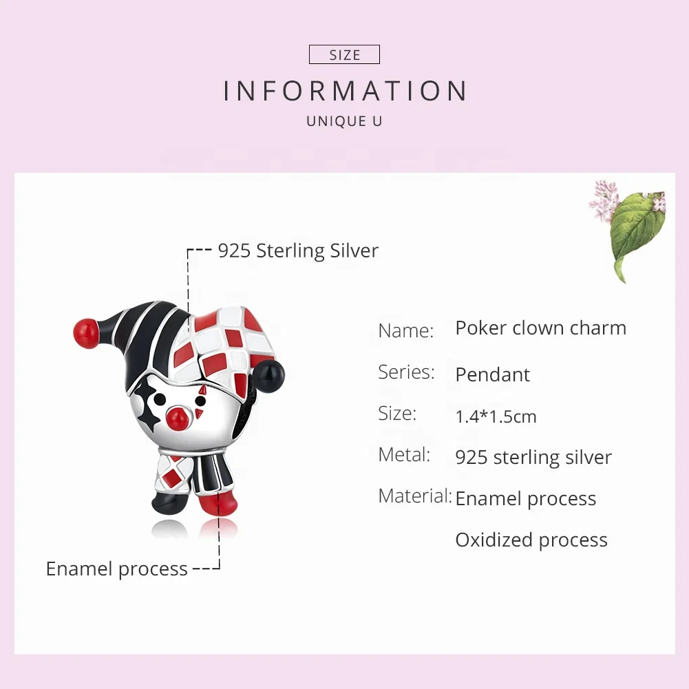 Sterling Silver S925 Beaded Bracelet DIY beads playing card clown  beaded bracelets jewelry