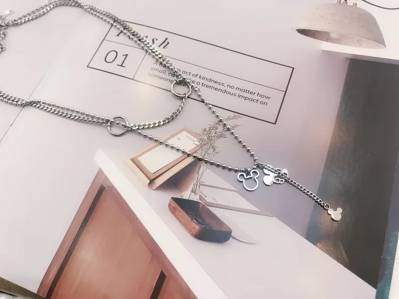 Fashionable titanium steel double layer hollow Mickey necklace Cute Jewelry for Women Girls