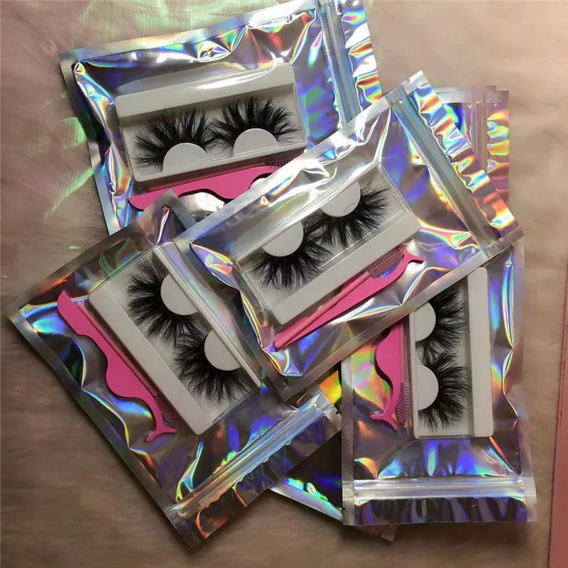 2020 wholesale real 3d mink lashes your brand packaging box private label mink strip eyelashes with holographic bag