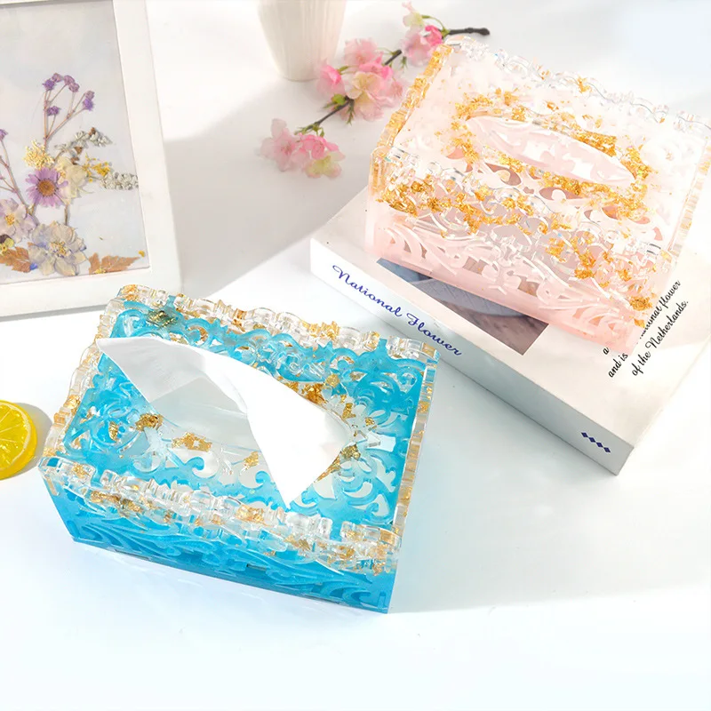 J2104 DIY Crafts Home Decorations Tools Hollow Pattern Tissue Box Epoxy Resin Mold Napkin Paper Organizer Silicone Mould